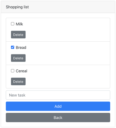 Tasks screen